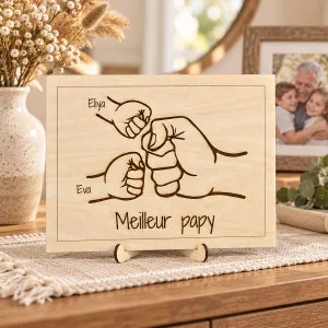 Affiche en bois personnalisée famille avec prénoms – 1 à 5 enfants – Socle inclus Tendance Cadeau - 1