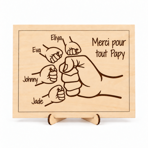 Affiche en bois personnalisée famille avec prénoms – 1 à 5 enfants – Socle inclus Tendance Cadeau - 4