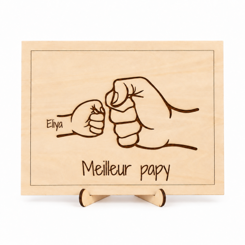 Affiche en bois personnalisée famille avec prénoms – 1 à 5 enfants – Socle inclus Tendance Cadeau - 2