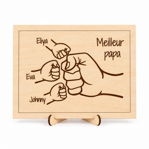 Affiche en bois personnalisée famille avec prénoms – 1 à 5 enfants – Socle inclus Tendance Cadeau - 3