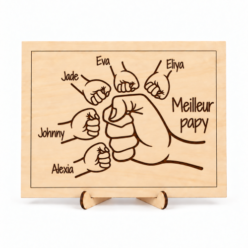 Affiche en bois personnalisée famille avec prénoms – 1 à 5 enfants – Socle inclus Tendance Cadeau - 5