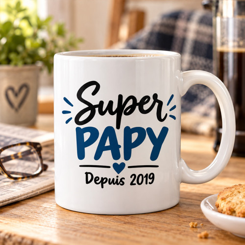 Mug Super Papy personnalisé avec année – Depuis [année] – 325 ml Tendance Cadeau - 1