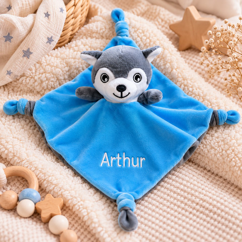 Doudou brodé avec prénom husky bleu Tendance Cadeau - 1