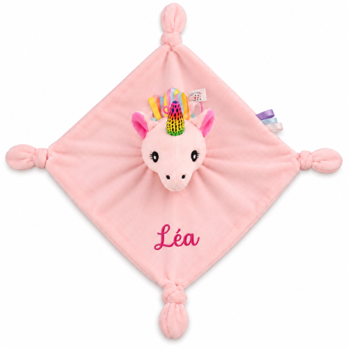 Doudou licorne rose personnalisé avec prénom brodé et grelot Tendance Cadeau - 2