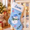 Chaussette de Noël bonhomme de neige bleue personnalisée avec prénom brodé Tendance Cadeau - 1