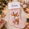 Chaussette de Noël biche rose personnalisée avec prénom brodé Tendance Cadeau - 1