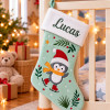 Chaussette de Noël pingouin verte personnalisée avec prénom brodé Tendance Cadeau - 1
