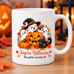 Mug Halloween personnalisable avec message – Fantômes, citrouille et chat noir Tendance Cadeau - 1