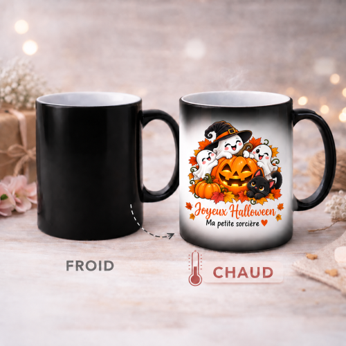 Mug Halloween personnalisable avec message – Fantômes, citrouille et chat noir Tendance Cadeau - 2