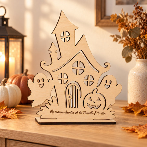 Maison hantée Halloween en bois personnalisée avec message Tendance Cadeau - 1