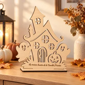 Maison hantée Halloween en bois personnalisée avec message Tendance Cadeau - 1