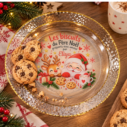 Assiette biscuits du Père Noël personnalisée avec prénom(s) Tendance Cadeau - 1