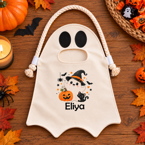 Sac à bonbons Halloween fantôme personnalisé avec prénom Tendance Cadeau - 1