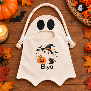 Sac à bonbons Halloween fantôme personnalisé avec prénom Tendance Cadeau - 1