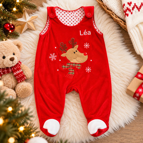 Grenouillère de Noël bébé Renne personnalisée avec prénom brodé Tendance Cadeau - 1