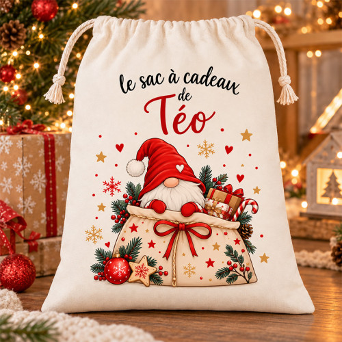Sac à cadeaux de Noël personnalisé avec message – Modèle Lutin Tendance Cadeau - 1