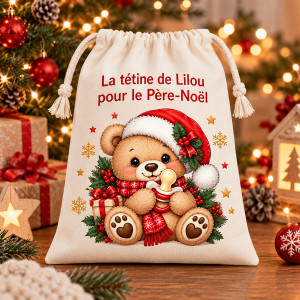 Sac à tétine personnalisé Modèle Ourson de Noël Tendance Cadeau - 1