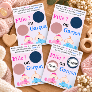 Lot de 4 cartes à gratter fille ou garçon – Gagné ou perdu Tendance Cadeau - 1