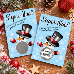 Carte à gratter Noël personnalisable modèle bonhomme de neige Tendance Cadeau - 1