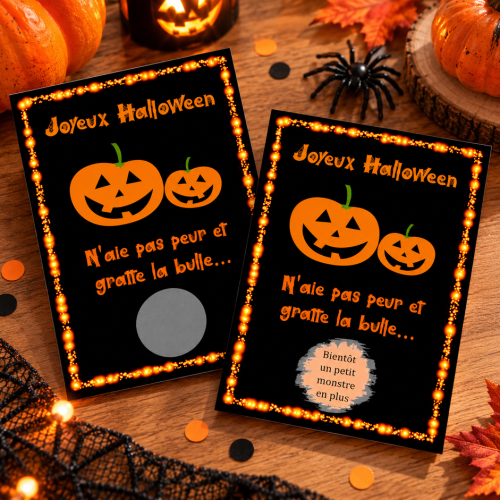 Carte à gratter noire citrouilles personnalisable avec le message de votre choix Tendance Cadeau - 1