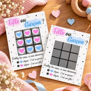 Carte à gratter morpion garçon – Annonce originale du sexe de bébé Tendance Cadeau - 1