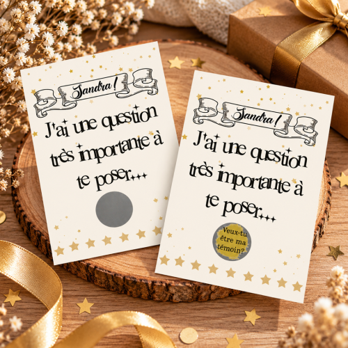 Carte à gratter personnalisable – "Veux-tu être ma témoin ?" Modèle or Tendance Cadeau - 1