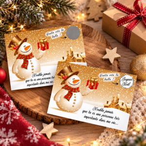Carte à gratter personnalisable pour une annonce originale à Noël modèle bonhomme de neige Tendance Cadeau - 1