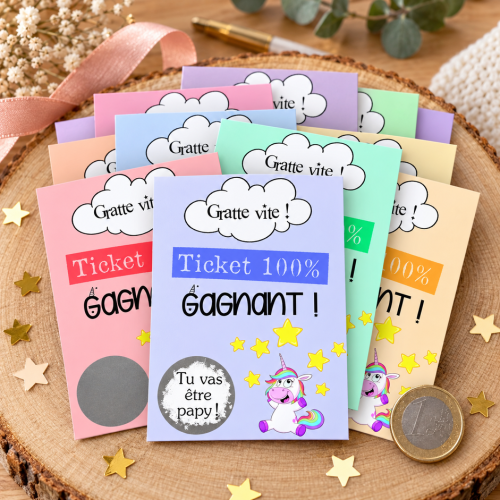 Cartes à gratter personnalisées annonce grossesse – Modèle licorne, 12 versions | Tendance Cadeau Tendance Cadeau - 1