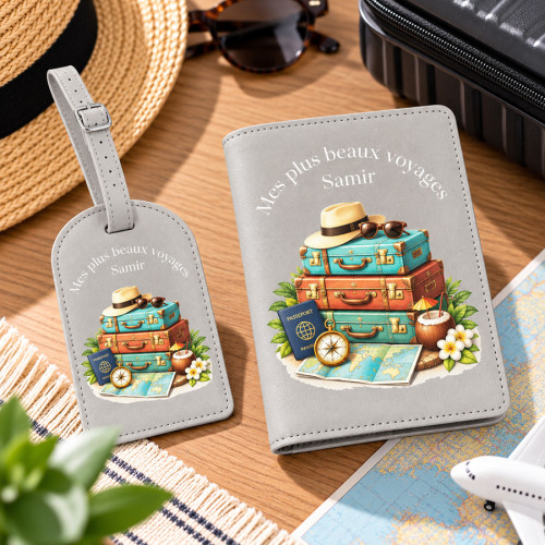 Protège-passeport et étiquette de bagage personnalisés – Modèle Valises  - 3