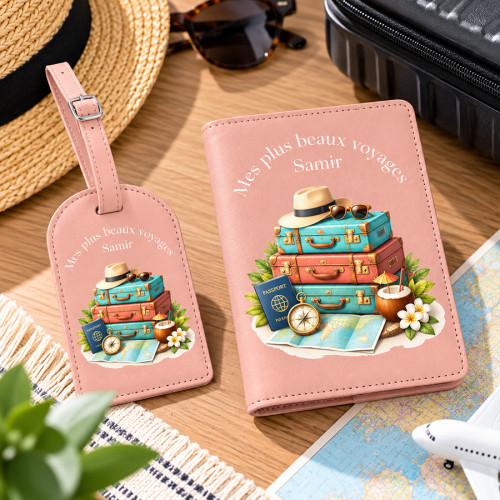 Protège-passeport et étiquette de bagage personnalisés – Modèle Valises  - 5