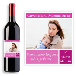 Étiquette pour bouteille de vin maman personnalisable avec photo Tendance Cadeau - 1