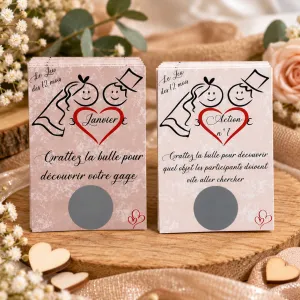 Jeu des 12 mois beige – 24 cartes à gratter pour animation de mariage Tendance Cadeau - 1