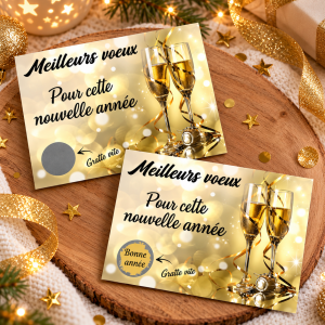 Carte à gratter nouvel an personnalisable pour une annonce originale modèle champagne Tendance Cadeau - 1