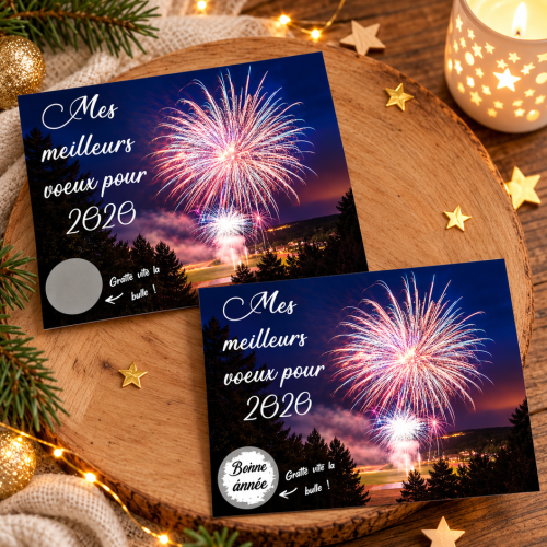 Carte à gratter nouvel an personnalisable modèle feu d'artifice Tendance Cadeau - 1