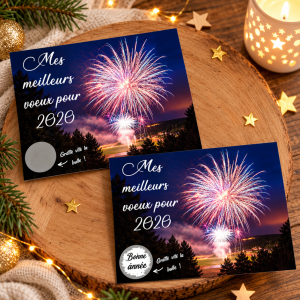 Carte à gratter nouvel an personnalisable modèle feu d'artifice Tendance Cadeau - 1