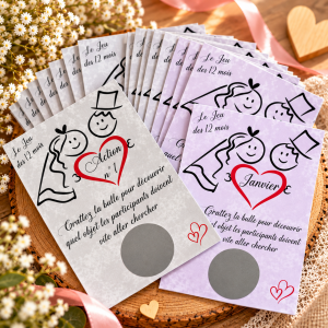 Jeu des 12 mois gris et violet – 24 cartes à gratter pour animation de mariage Tendance Cadeau - 1