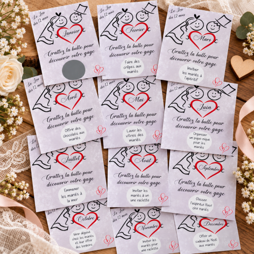 Jeu des 12 mois gris et violet – 24 cartes à gratter pour animation de mariage Tendance Cadeau - 3