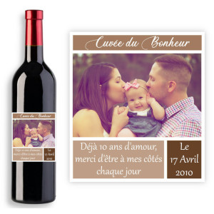 Étiquette bouteille de vin personnalisable avec photo - Modèle amour
