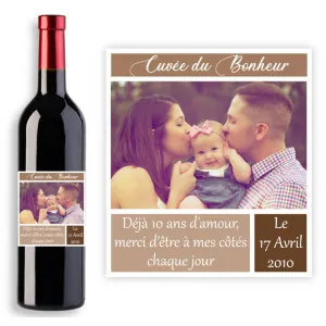 Étiquette bouteille de vin personnalisable avec photo - Modèle amour Tendance Cadeau - 1