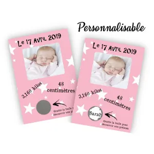 Faire-part de naissance original avec case à gratter modèle Sarah Tendance Cadeau - 1