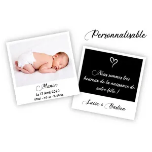 Faire-part de naissance original et vintage modèle polaroid Tendance Cadeau - 1