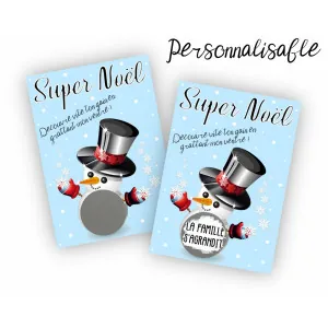 Carte à gratter Noël personnalisable modèle bonhomme de neige Tendance Cadeau - 1