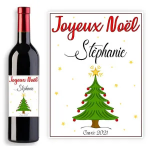 Étiquette bouteille de vin personnalisable avec prénom pour Noël Tendance Cadeau - 1