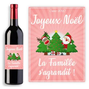 Étiquette bouteille de vin personnalisable - Modèle Noël rouge Tendance Cadeau - 1
