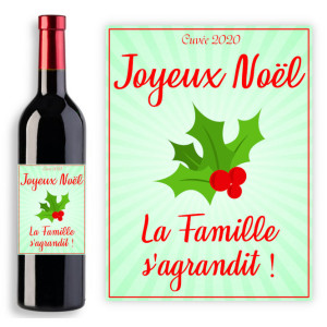 Étiquette bouteille de vin personnalisable - Modèle Noël vert Tendance Cadeau - 1
