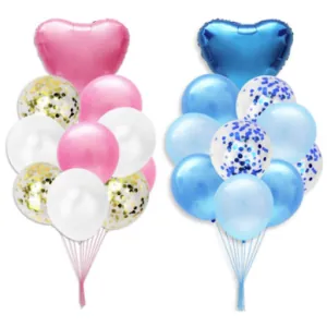 Ensemble de 10 ballons bleus ou roses avec confettis Tendance Cadeau - 1