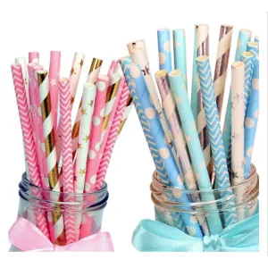 Lot de 25 pailles roses et dorées ou bleues et argentées Tendance Cadeau - 1