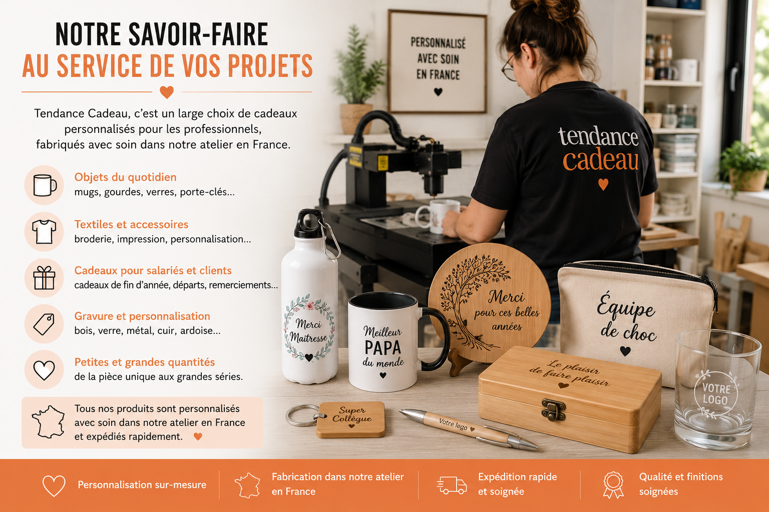 Fabrication de cadeaux personnalisés dans notre atelier